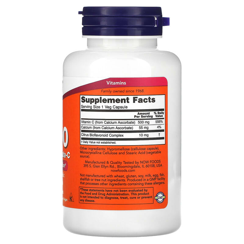 NOW Foods, C-500, Calcium Ascorbate-C, 100 Veg Capsules 733739006769