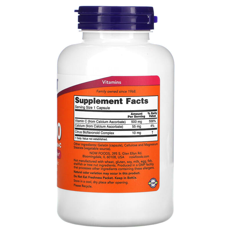 NOW Foods, C-500, Calcium Ascorbate-C, 250 Capsules 733739006776
