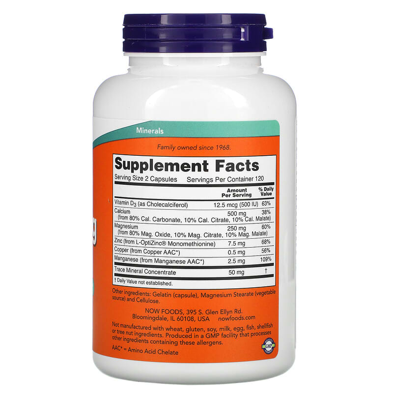 NOW Foods, Cal-Mag Caps with Trace Minerals and Vitamin D, 240 Capsules 733739012661