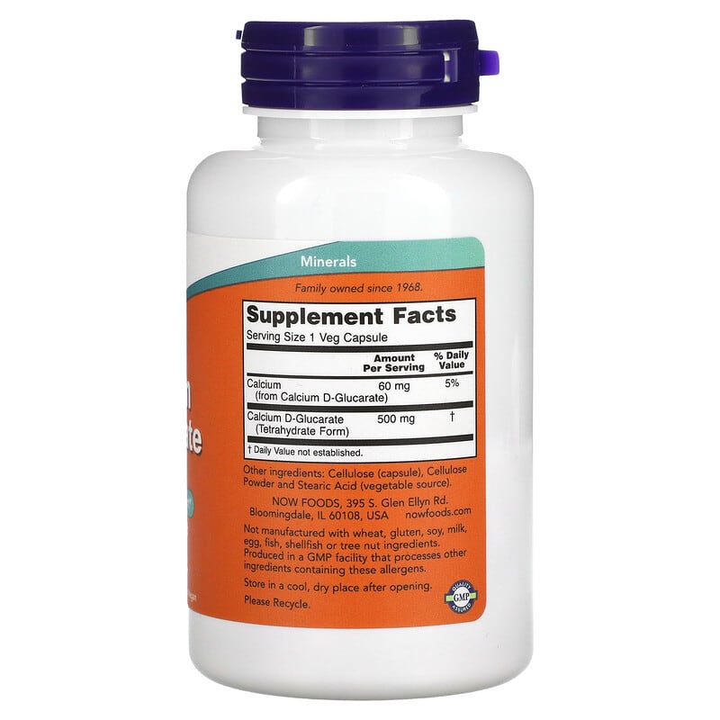 NOW Foods, Calcium D-Glucarate, 500 mg, 90 Veg Capsules 733739030979