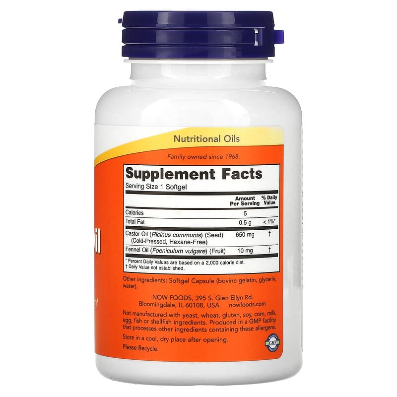 NOW Foods, Castor Oil, 650 mg, 120 Softgels 733739017239