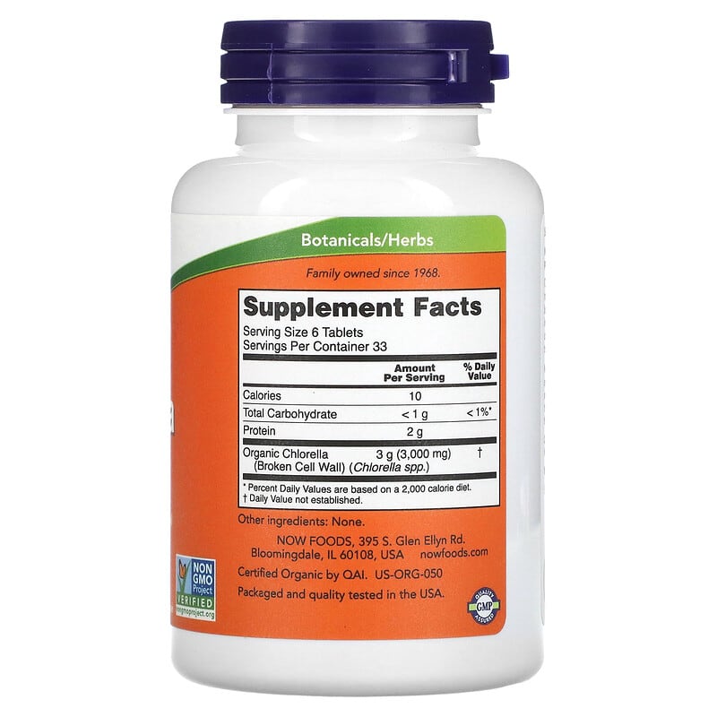 NOW Foods, Certified Organic Chlorella, 500 mg, 200 Tablets 733739026316