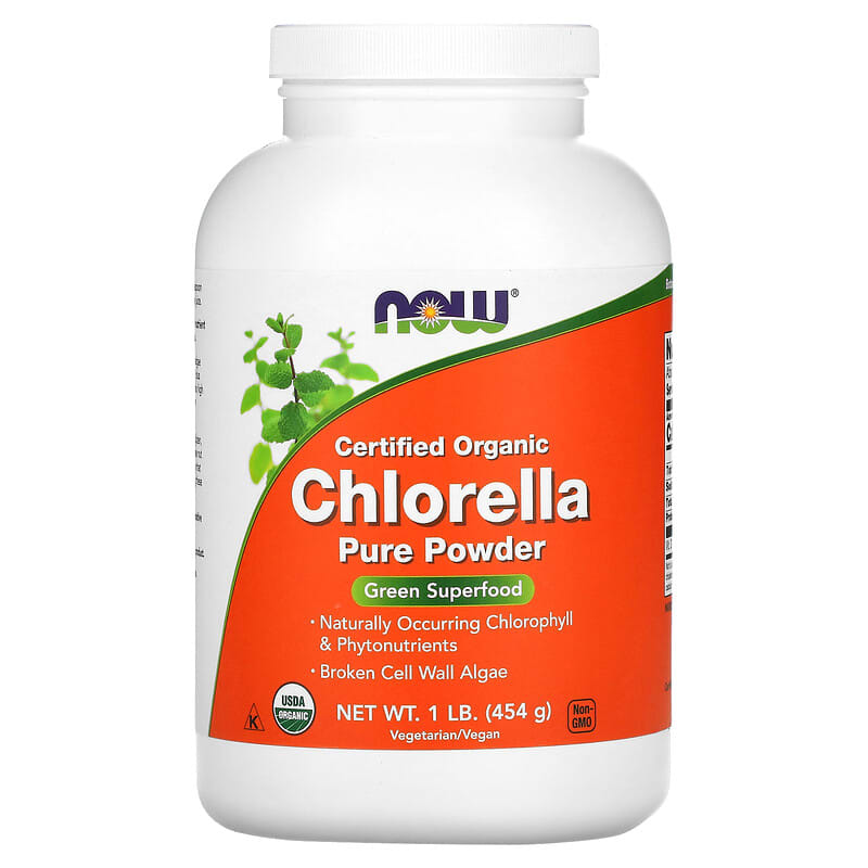 NOW Foods Certified Organic Chlorella Pure Powder 1 lb (454 g) 733739026385