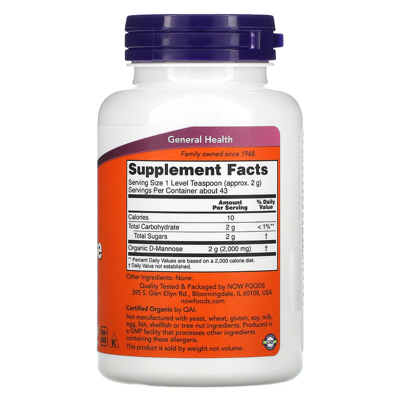 NOW Foods, Certified Organic D-Mannose Pure Powder, 3 oz (85 g) 733739028105