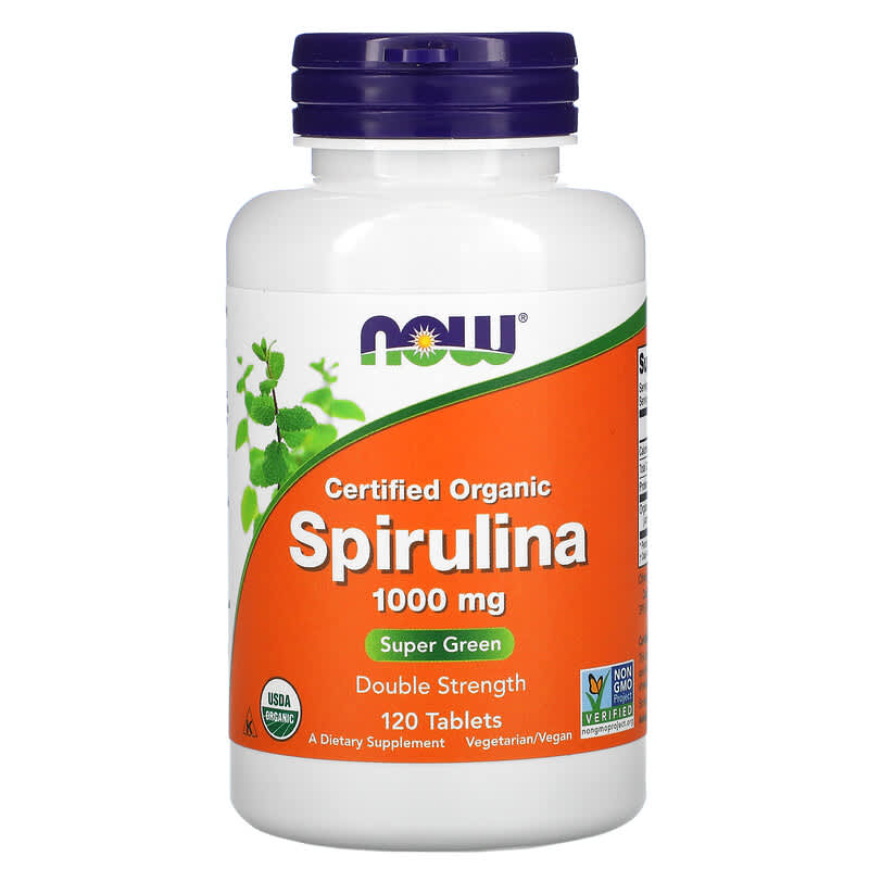 NOW Foods Certified Organic Spirulina 1,000 mg 120 Tablets 733739027153