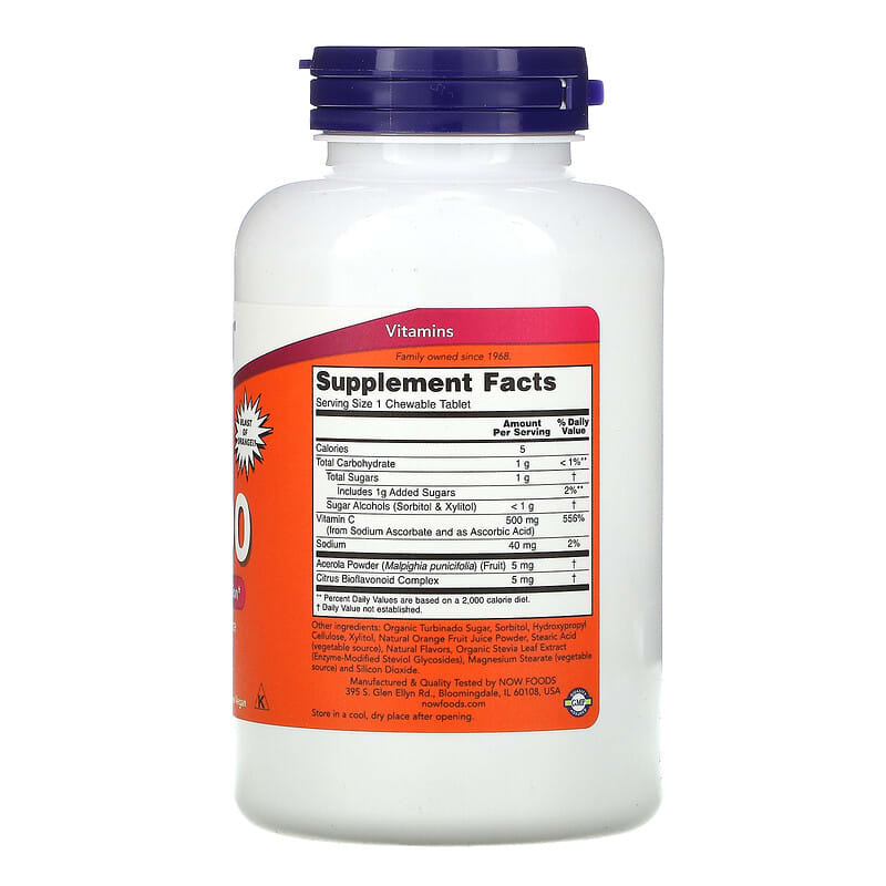 NOW Foods, Chewable C-500, Orange Juice Flavor, 100 Tablets 733739006301