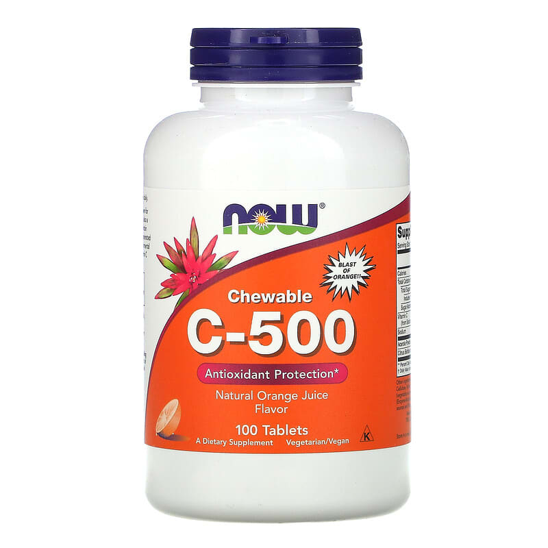 NOW Foods Chewable C-500 Orange Juice Flavor 100 Tablets 733739006301