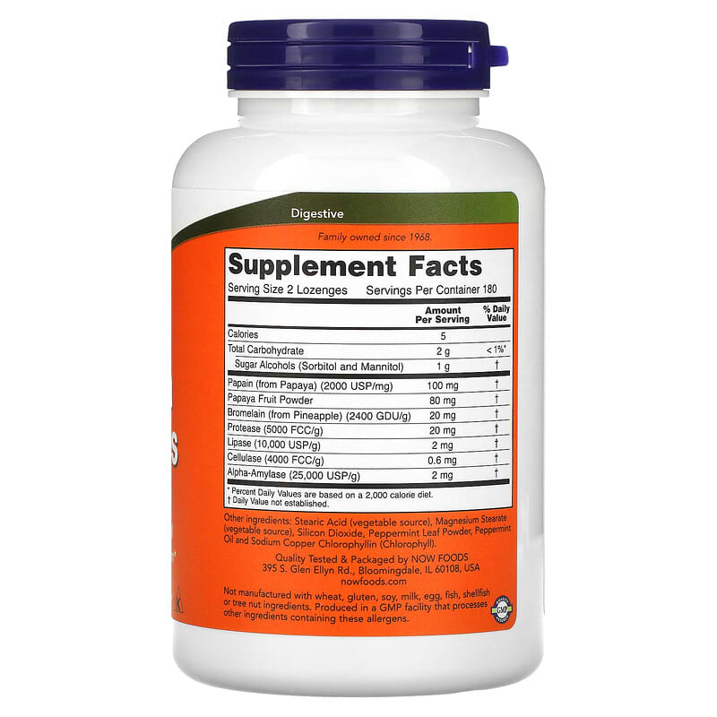 NOW Foods, Chewable Papaya Enzymes, 360 Lozenges 733739029720