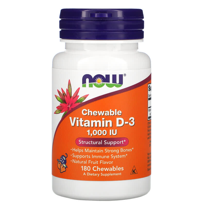 NOW Foods Chewable Vitamin D-3 Natural Fruit Flavor 1,000 IU 180 Chewables 733739003577