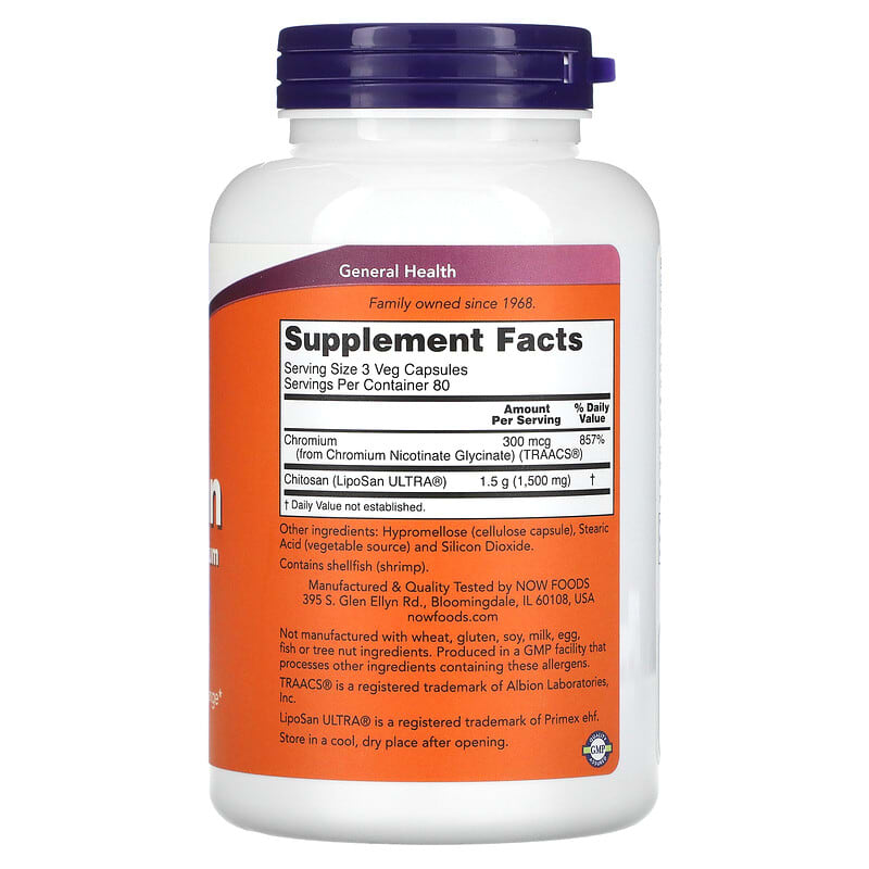 NOW Foods, Chitosan, 500 mg, 240 Veg Capsules 733739020260