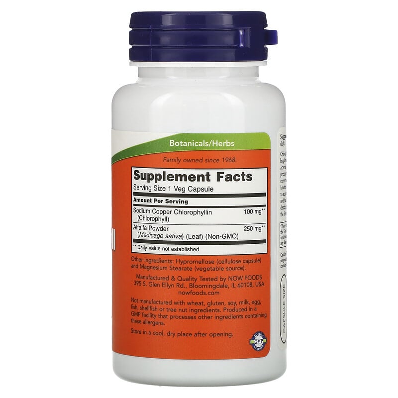 NOW Foods, Chlorophyll, 100 mg, 90 Veg Capsules 733739026453