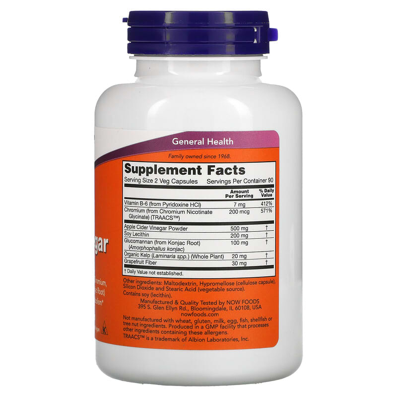 NOW Foods, Cider Vinegar, 180 Veg Capsules 733739033161