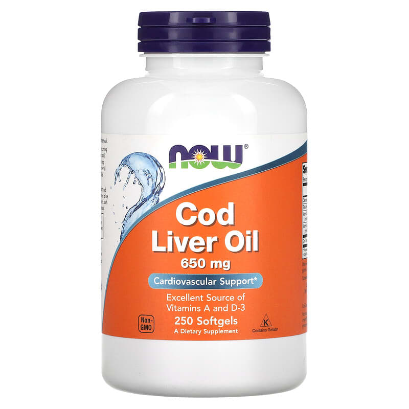 NOW Foods Cod Liver Oil 650 mg 250 Softgels 733739017420