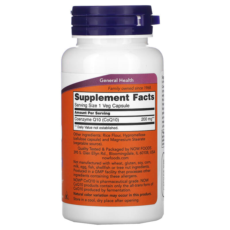 NOW Foods, CoQ10, 200 mg, 60 Veg Capsules 733739031761