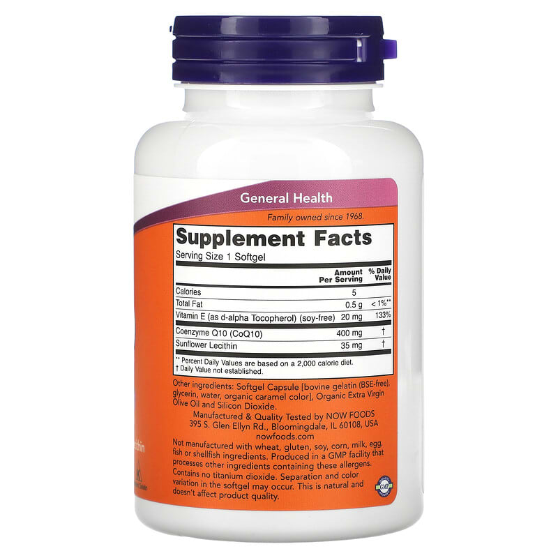 NOW Foods, CoQ10, 400 mg, 60 Softgels 733739031983