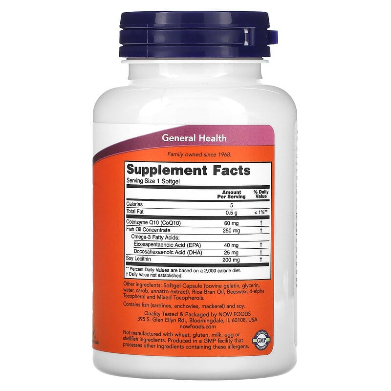 NOW Foods, CoQ10 with Omega-3 Fish Oil, 60 mg, 120 Softgels 733739031662