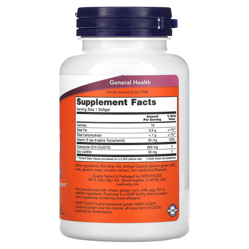 NOW Foods, CoQ10 with Vitamin E & Lecithin, Maximum Strength, 600 mg, 60 Softgels 733739031822
