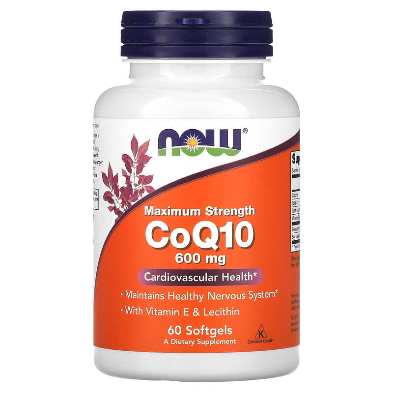 NOW Foods CoQ10 with Vitamin E & Lecithin Maximum Strength 600 mg 60 Softgels 733739031822