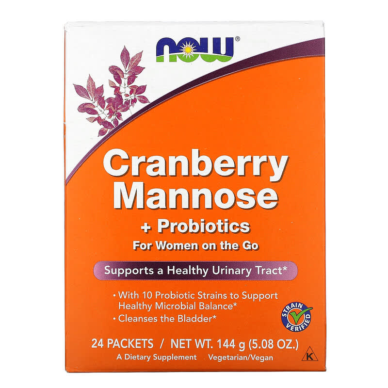 NOW Foods Cranberry Mannose + Probiotics For Women On The Go 24 Packets 0.21 oz (6 g) Each 733739028129