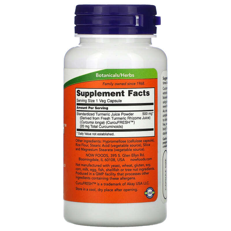 NOW Foods, CurcuFresh Curcumin, 60 Veg Capsules 733739049377