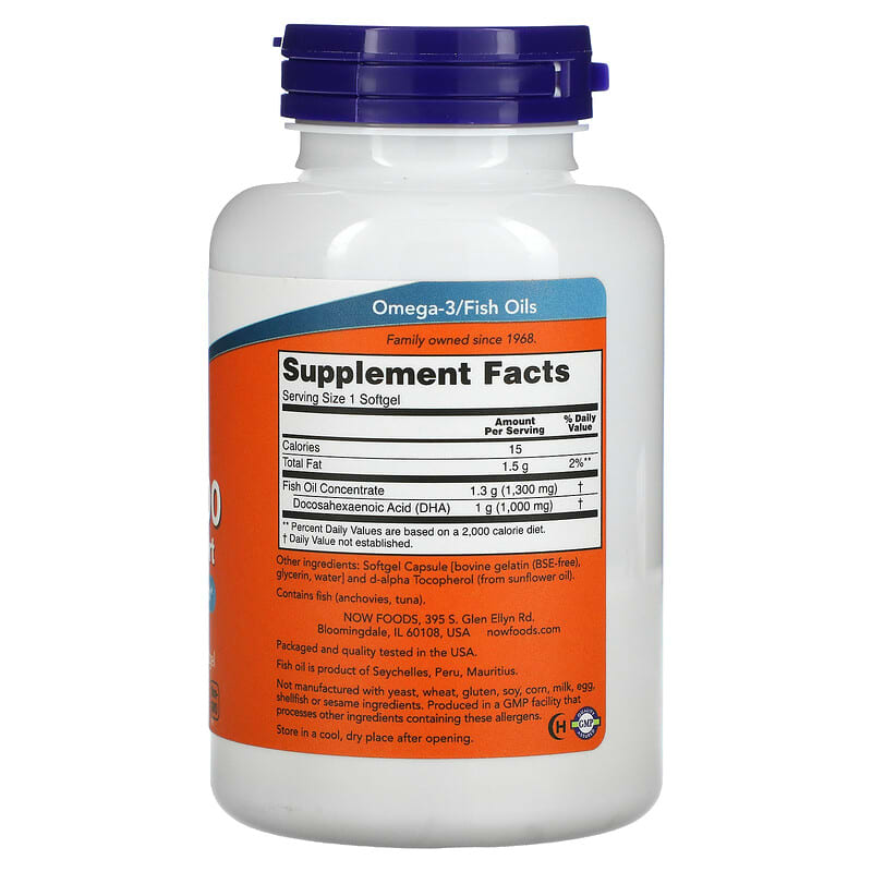 NOW Foods, DHA-1000 Brain Support, Extra Strength, 1,000 mg, 90 Softgels 733739016140