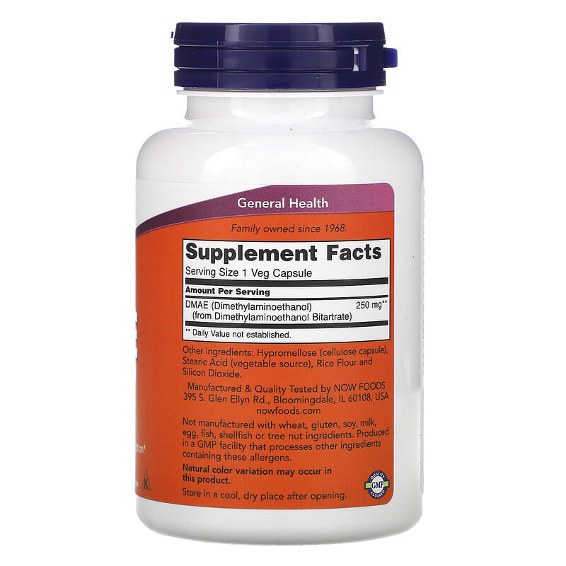 NOW Foods, DMAE, 250 mg, 100 Veg Capsules 733739030900