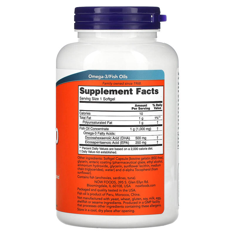 NOW Foods, Double Strength DHA-500 Fish Oil, 180 Softgels 733739016133