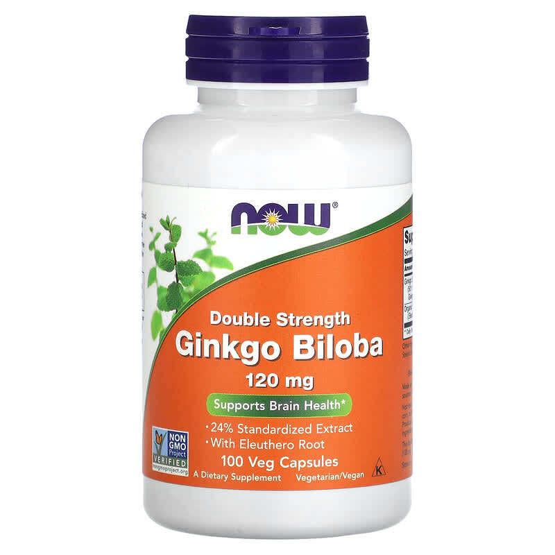 NOW Foods Double Strength Ginkgo Biloba 120 mg 100 Veg Capsules 733739046833
