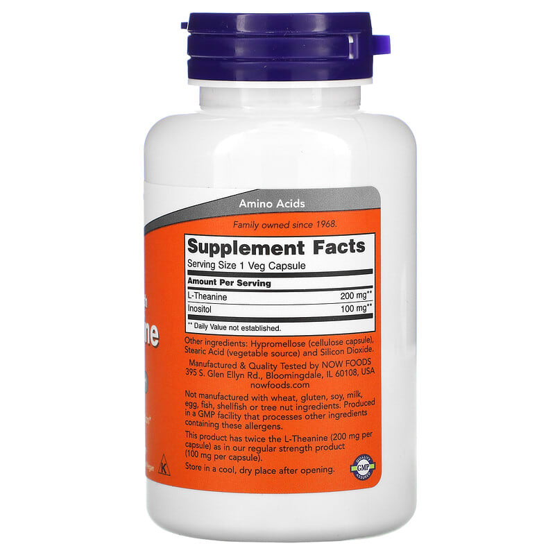 NOW Foods, Double Strength L-Theanine, 200 mg, 120 Veg Capsules 733739001481