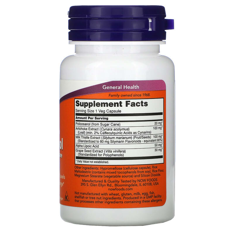 NOW Foods, Double Strength Policosanol, 20 mg, 90 Veg Capsules 733739018243