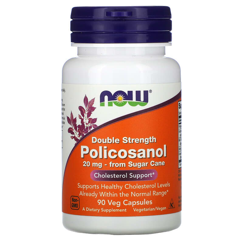 NOW Foods Double Strength Policosanol 20 mg 90 Veg Capsules 733739018243