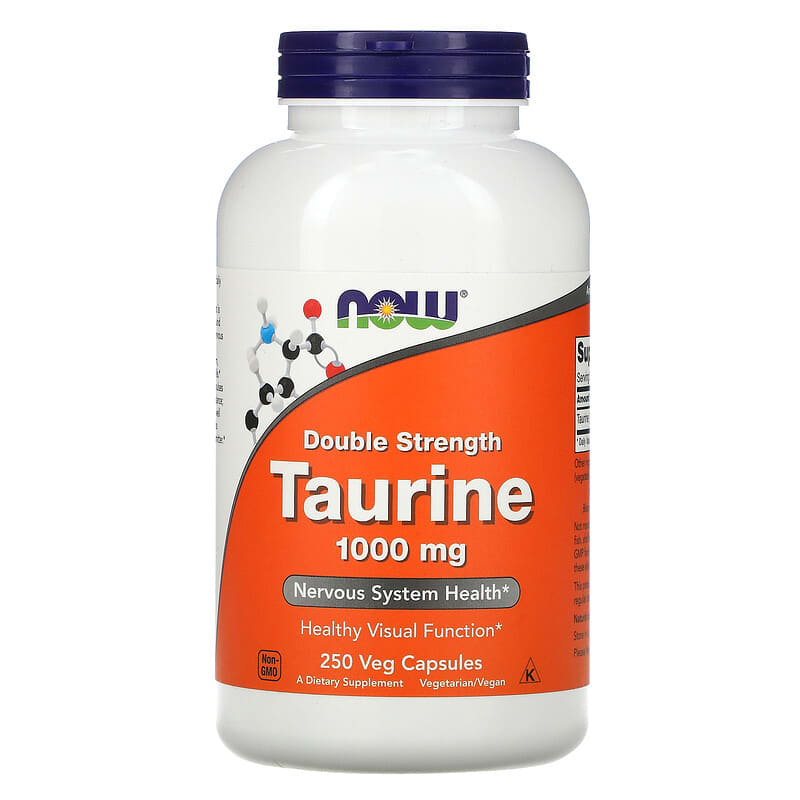 NOW Foods Double Strength Taurine 1,000 mg 250 Veg Capsules 733739001436