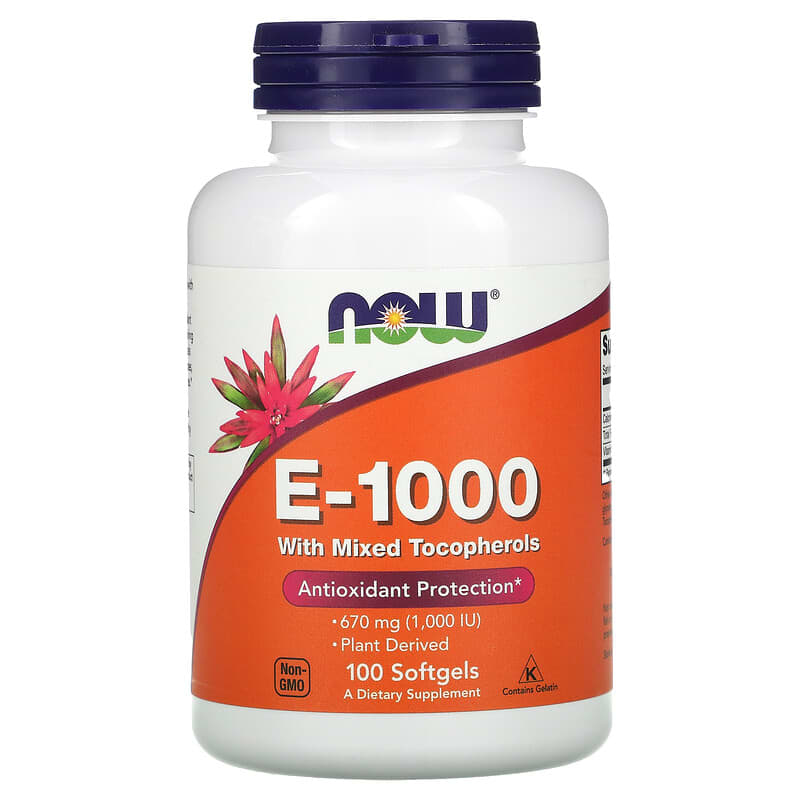 NOW Foods E-1000 with Mixed Tocopherols 670 mg (1,000 IU) 100 Softgels 733739009029