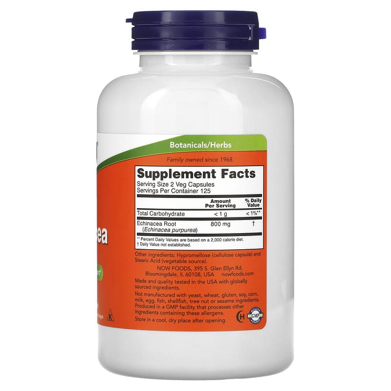 NOW Foods, Echinacea, 400 mg, 250 Veg Capsules 733739046628