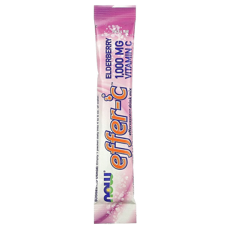 NOW Foods, Effer-C, Effervescent Drink Mix, Elderberry, 1,000 mg, 30 Packets, 5.5 g Each 733739005984