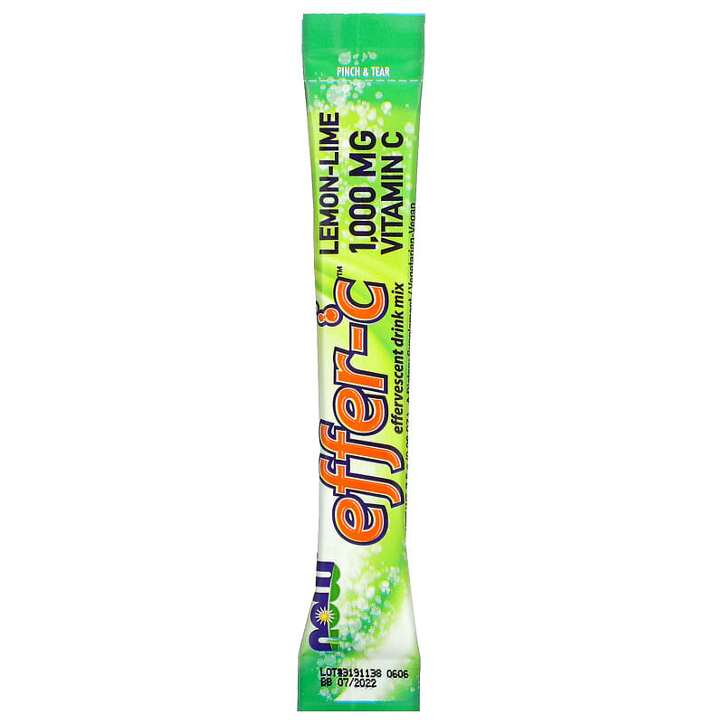 NOW Foods, Effer-C, Effervescent Drink Mix, Lemon-Lime, 1,000 mg, 30 Packets, (7.5 g) Each 733739006066