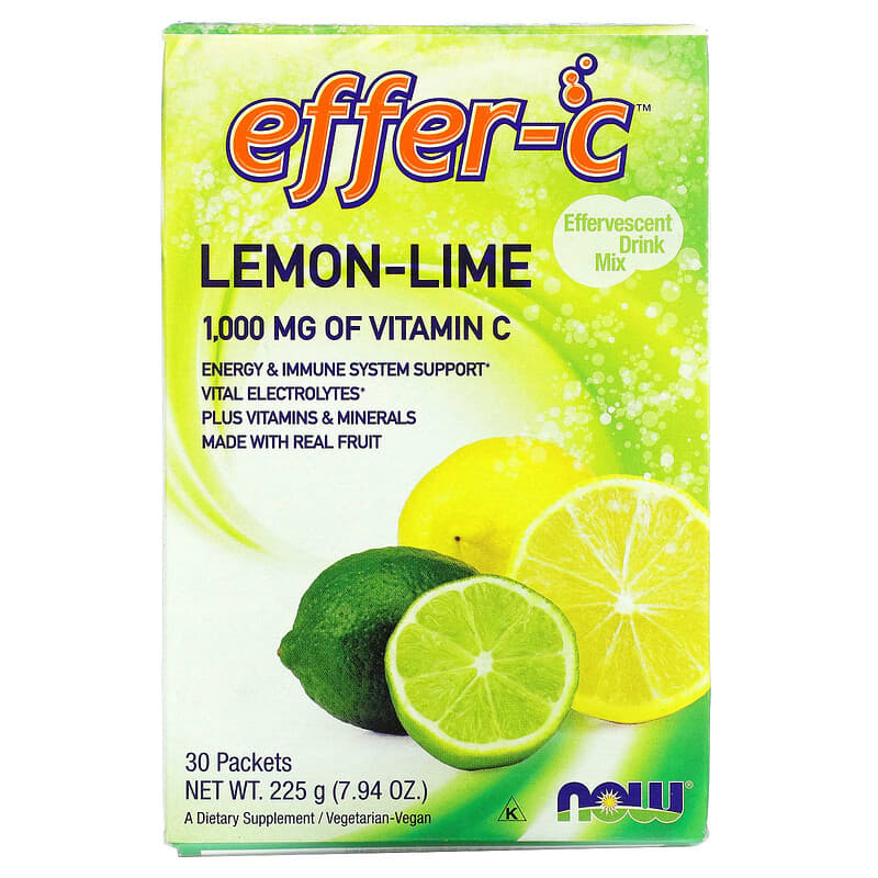 NOW Foods Effer-C Effervescent Drink Mix Lemon-Lime 1,000 mg 30 Packets (7.5 g) Each 733739006066