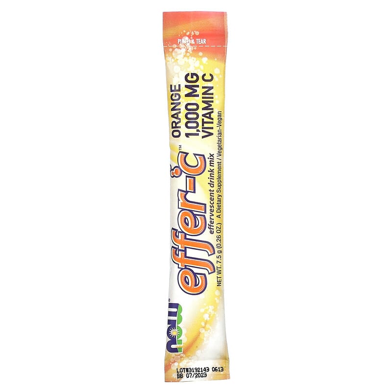 NOW Foods, Effer-C, Effervescent Drink Mix, Orange, 1,000 mg, 30 Packets, .26 oz (7.5 g) Each 733739006134