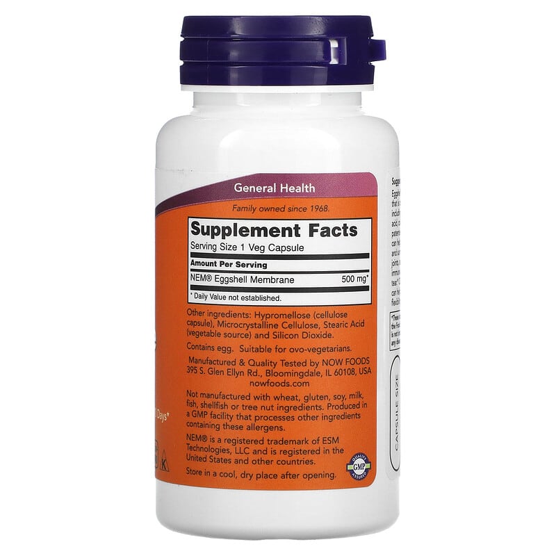 NOW Foods, Eggshell Membrane, 500 mg, 60 Veg Capsules 733739033857