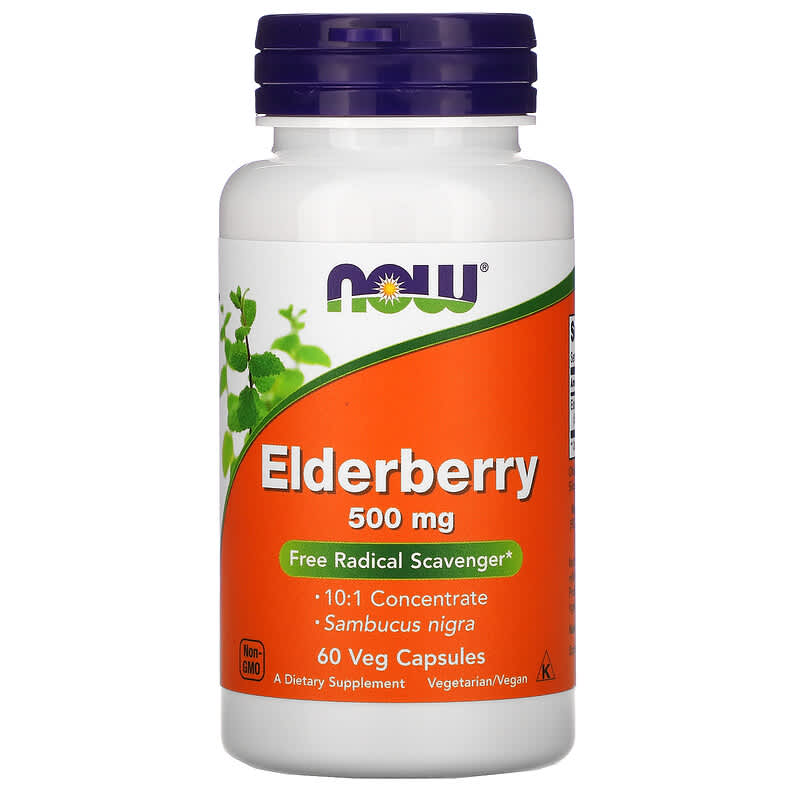 NOW Foods Elderberry 500 mg 60 Veg Capsules 733739046673