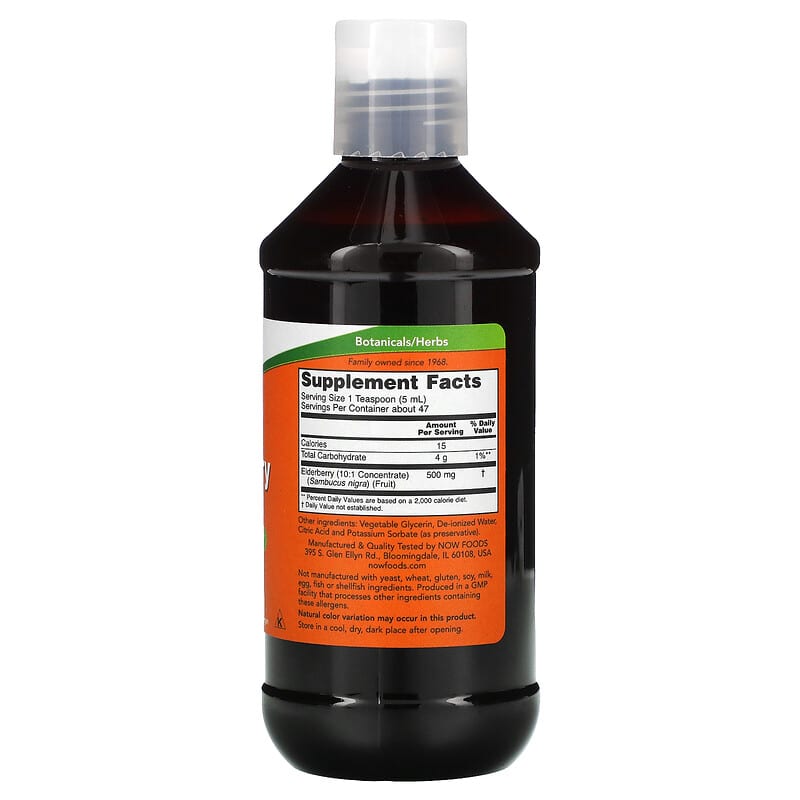 NOW Foods, Elderberry Liquid, 500 mg, 8 fl oz (237 ml) 733739048523