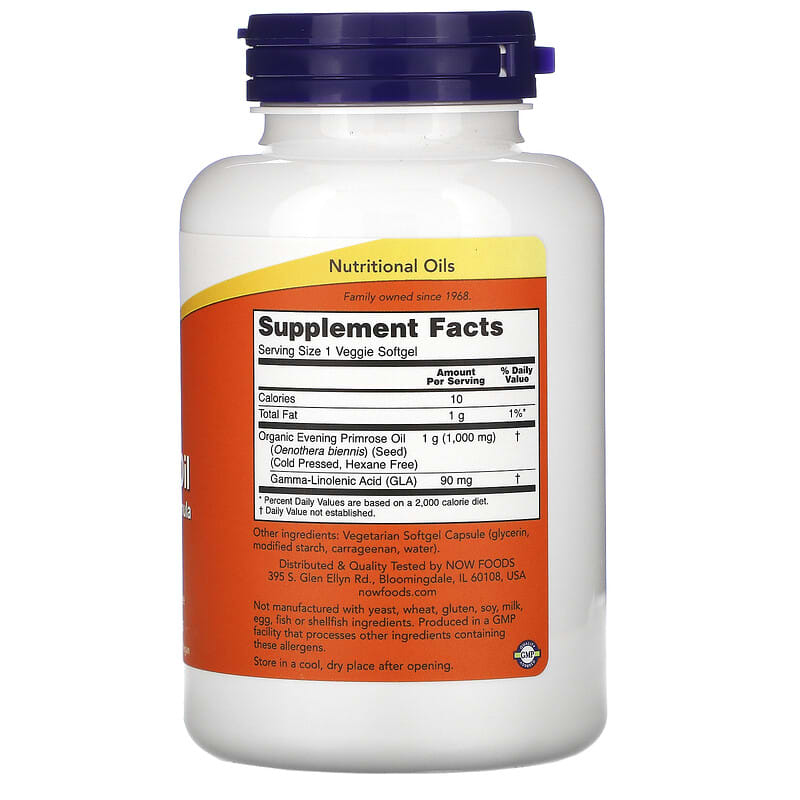 NOW Foods, Evening Primrose Oil, 1,000 mg, 90 Veggie Softgels 733739017581