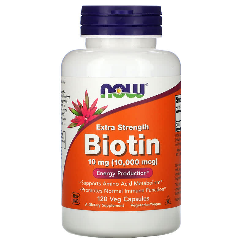 NOW Foods Extra Strength Biotin 10 mg (10,000 mcg) 120 Veg Capsules 733739004796