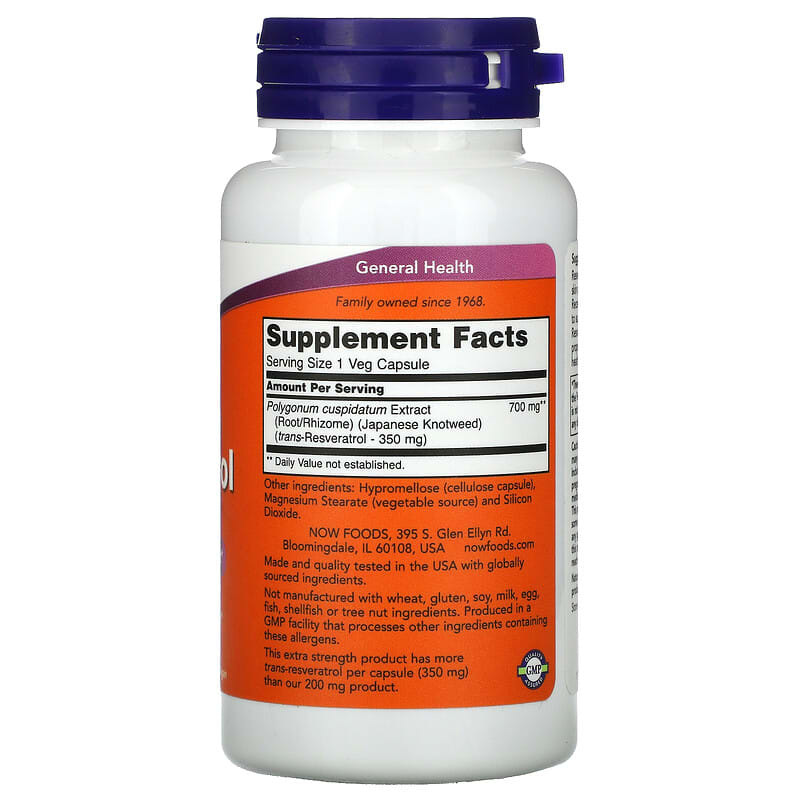 NOW Foods, Extra Strength Resveratrol, 350 mg, 60 Veg Capsules 733739033864