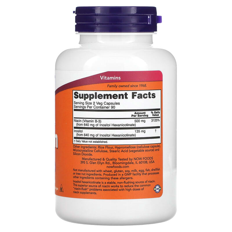 NOW Foods, Flush-Free Niacin, 250 mg, 180 Veg Capsules 733739004840