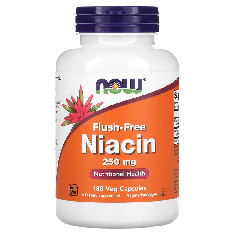 NOW Foods Flush-Free Niacin 250 mg 180 Veg Capsules 733739004840