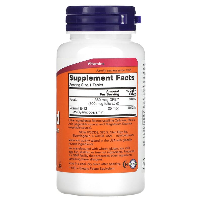 NOW Foods, Folic Acid, 800 mcg, 250 Tablets 733739004765