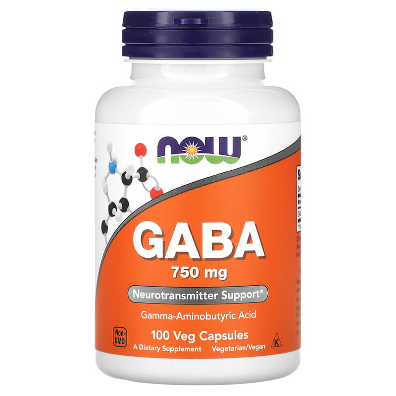 NOW Foods GABA 750 mg 100 Veg Capsules 733739000897