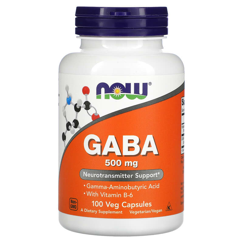 NOW Foods GABA with Vitamin B-6 500 mg 100 Veg Capsules 733739000873