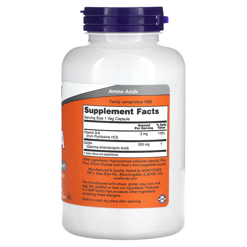 NOW Foods, GABA with Vitamin B-6, 500 mg, 200 Veg Capsules 733739000880